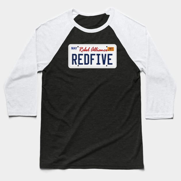 Red Five License Plate Baseball T-Shirt by LazyDayGalaxy